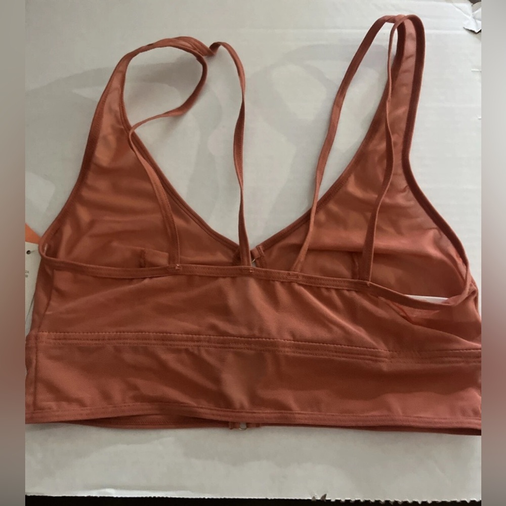 Colsie Bralette Small Rust Brown Longline Mesh Cutout Lounge Bra Soft Stretch - Picture 6 of 9